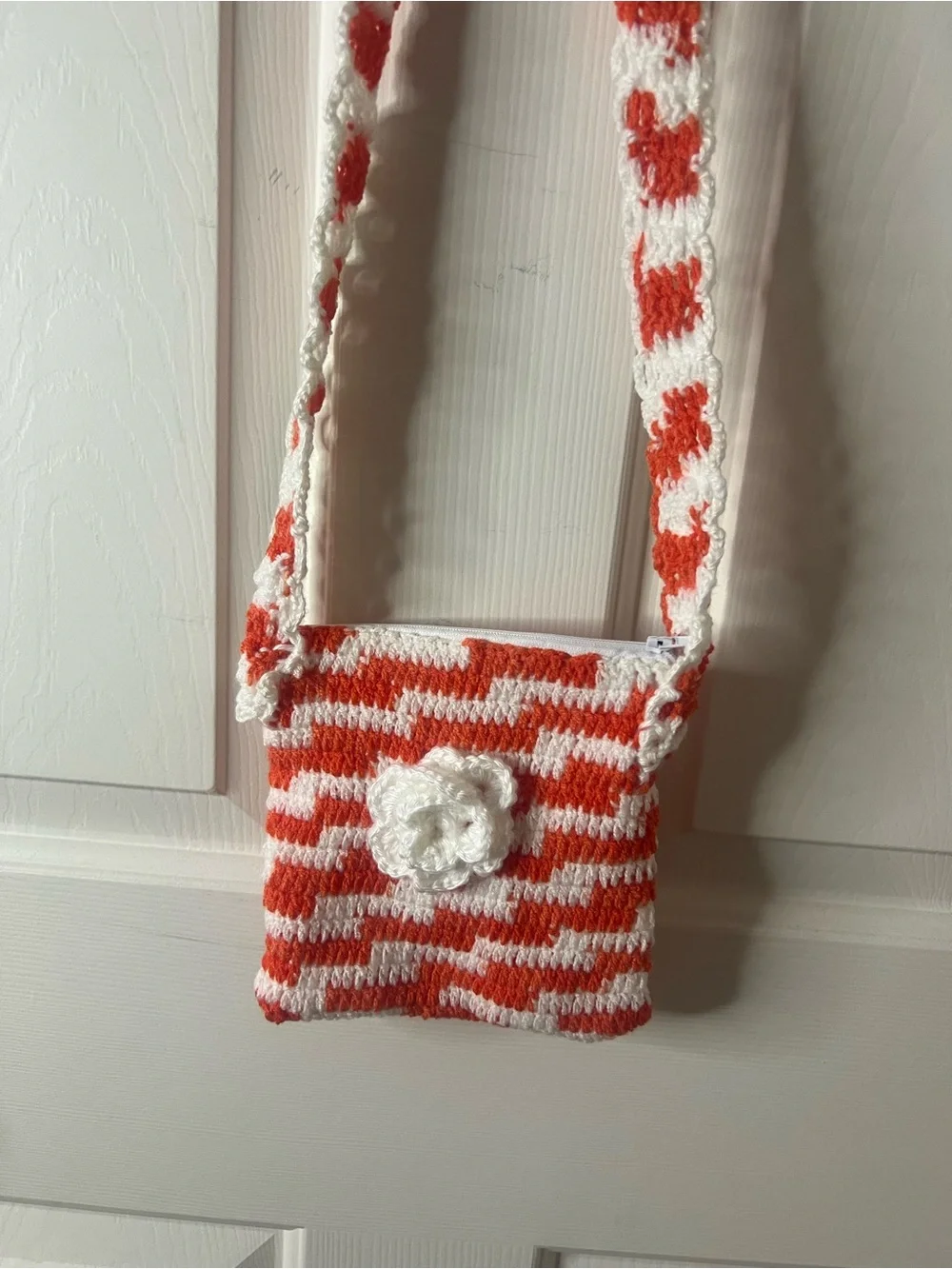 Handmade White & Orange Crochet Kids Crossbody Bag